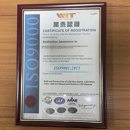 Chine Shenzhen Kerun Optoelectronics Inc. Certifications